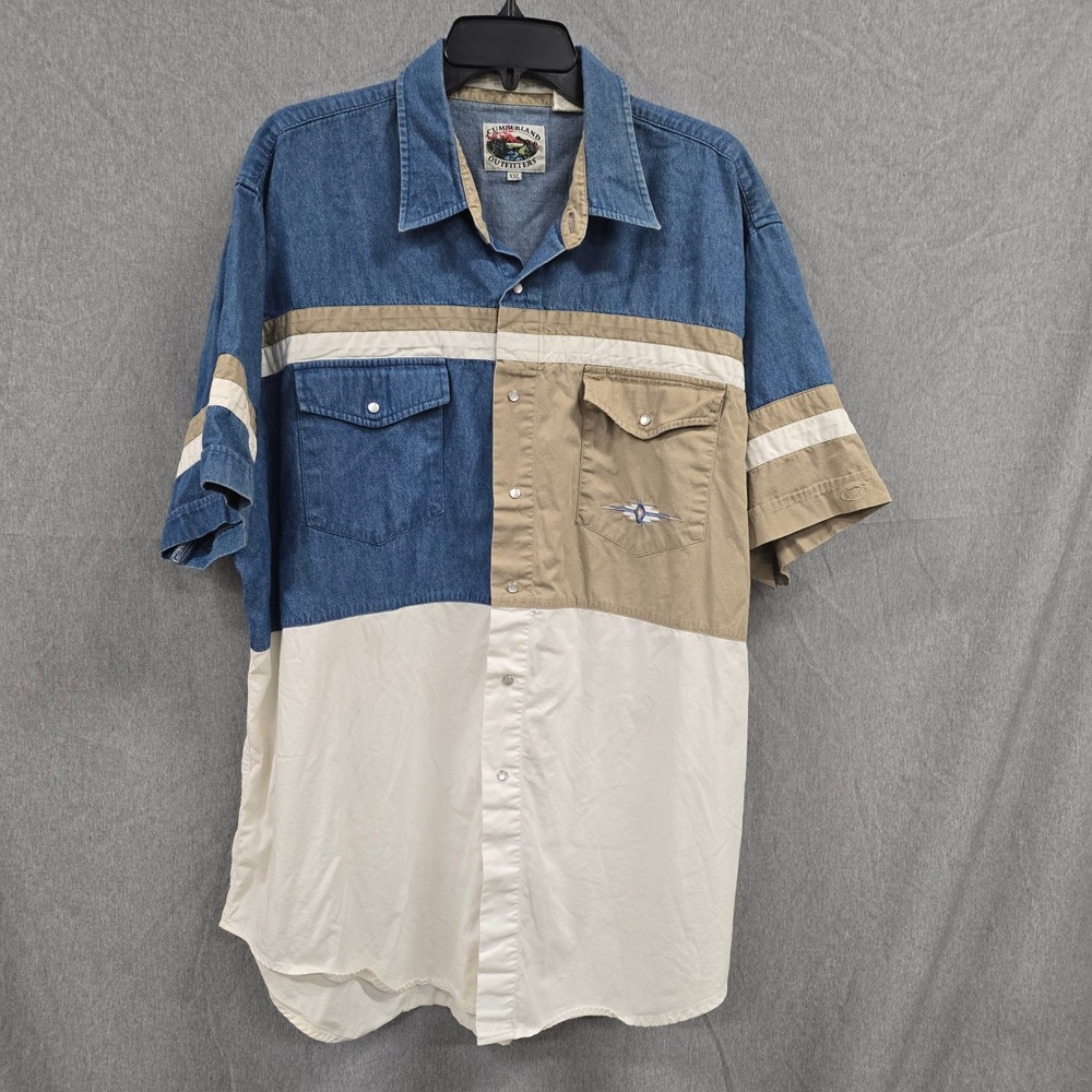 Cumberland Outfitters Mens XXL Western Shirt Denim Colorblock Short Sleeve